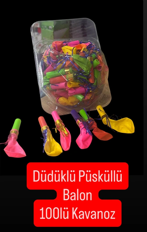 DÜDÜKLÜ PÜSKKÜLLÜ BALON / 100LÜ KAVANOZ